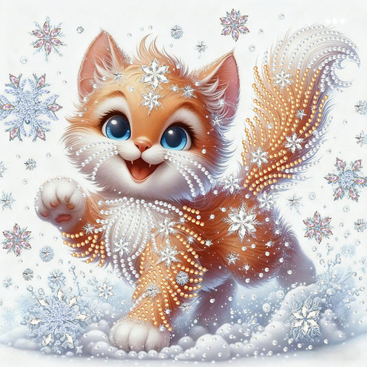 Snowflake Cat - Special Shaped Drill Diamond Painting 30*30CM