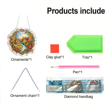 Country Stream 2D Flat DIY Diamond Painting Kits Window Hanging for Home Decor