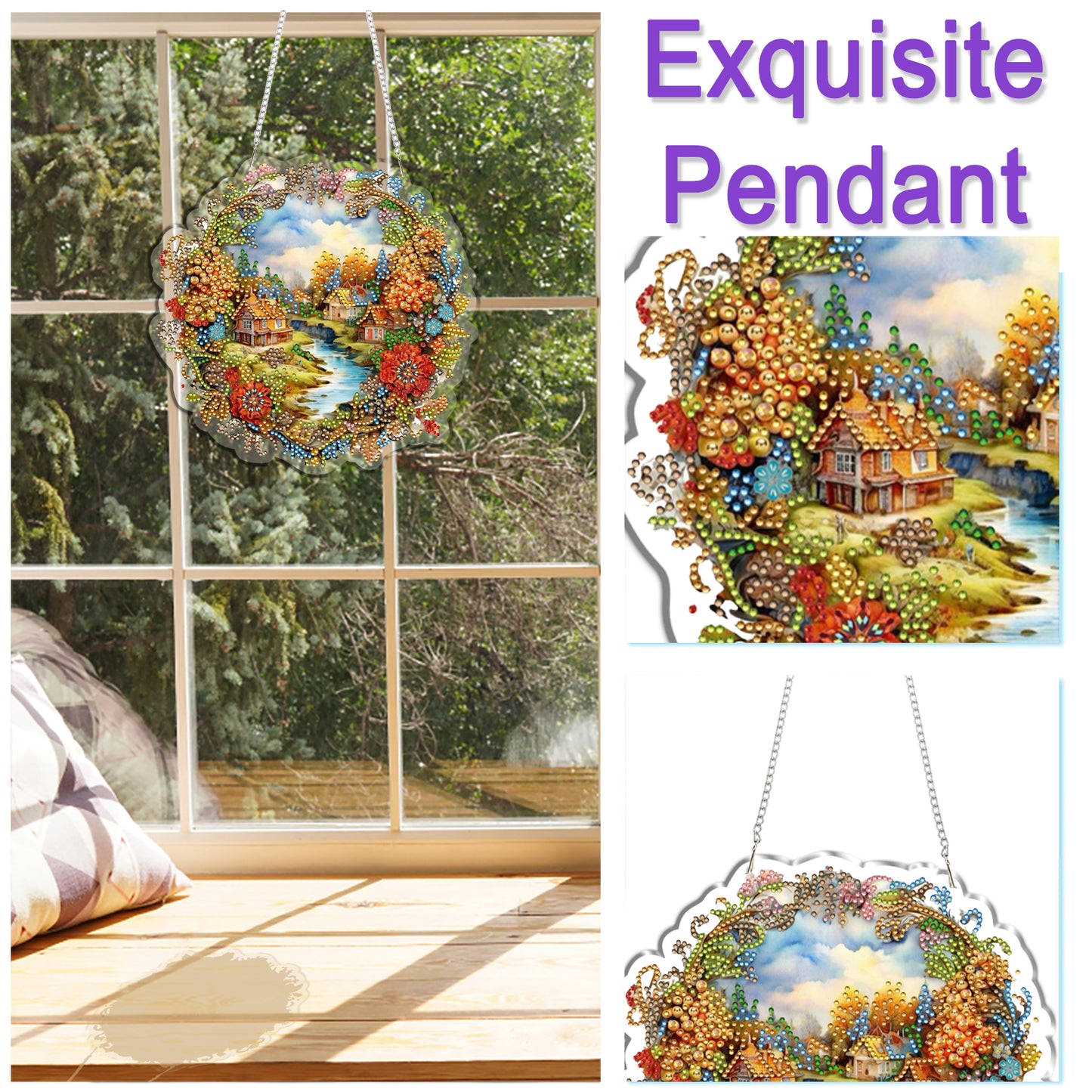 Country Stream 2D Flat DIY Diamond Painting Kits Window Hanging for Home Decor