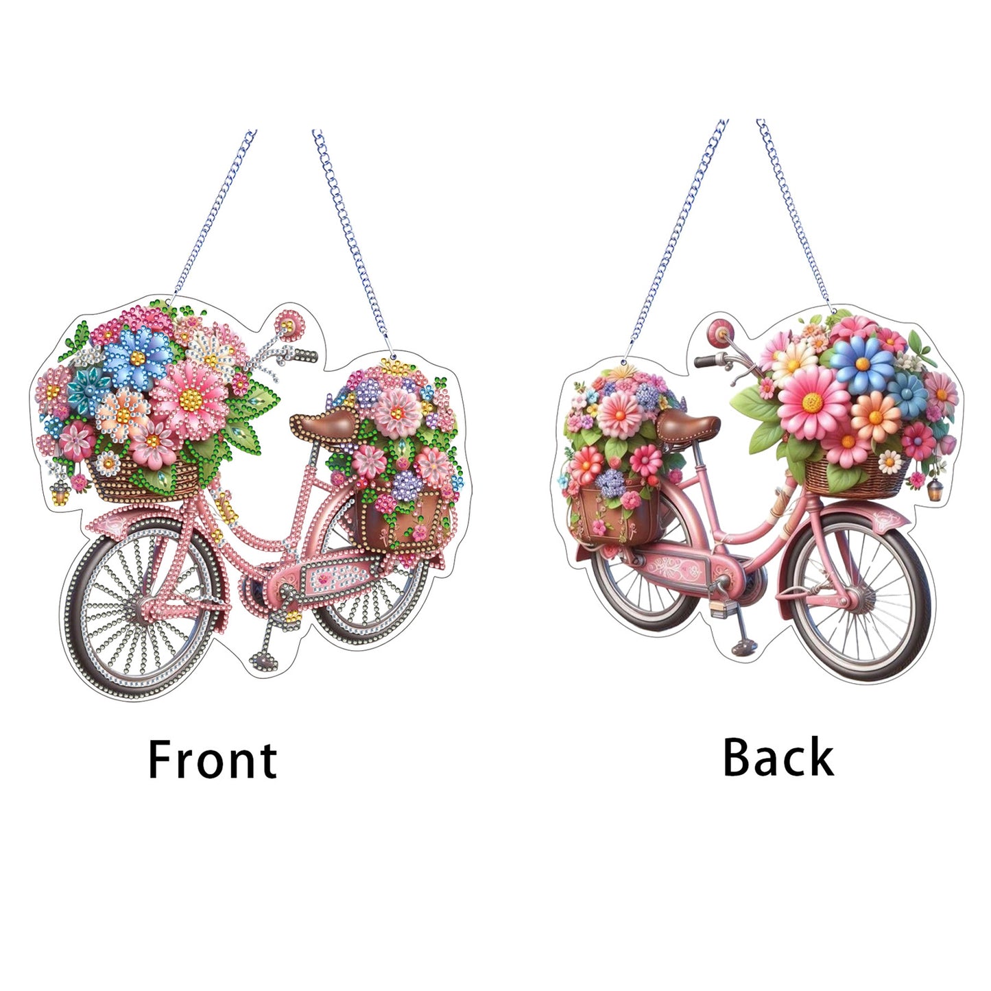 Flower Bicycle 2D Flat DIY Diamond Painting Kits Window Hanging for Home Decor