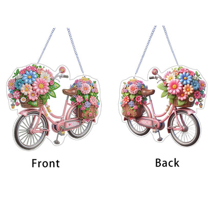 Flower Bicycle 2D Flat DIY Diamond Painting Kits Window Hanging for Home Decor