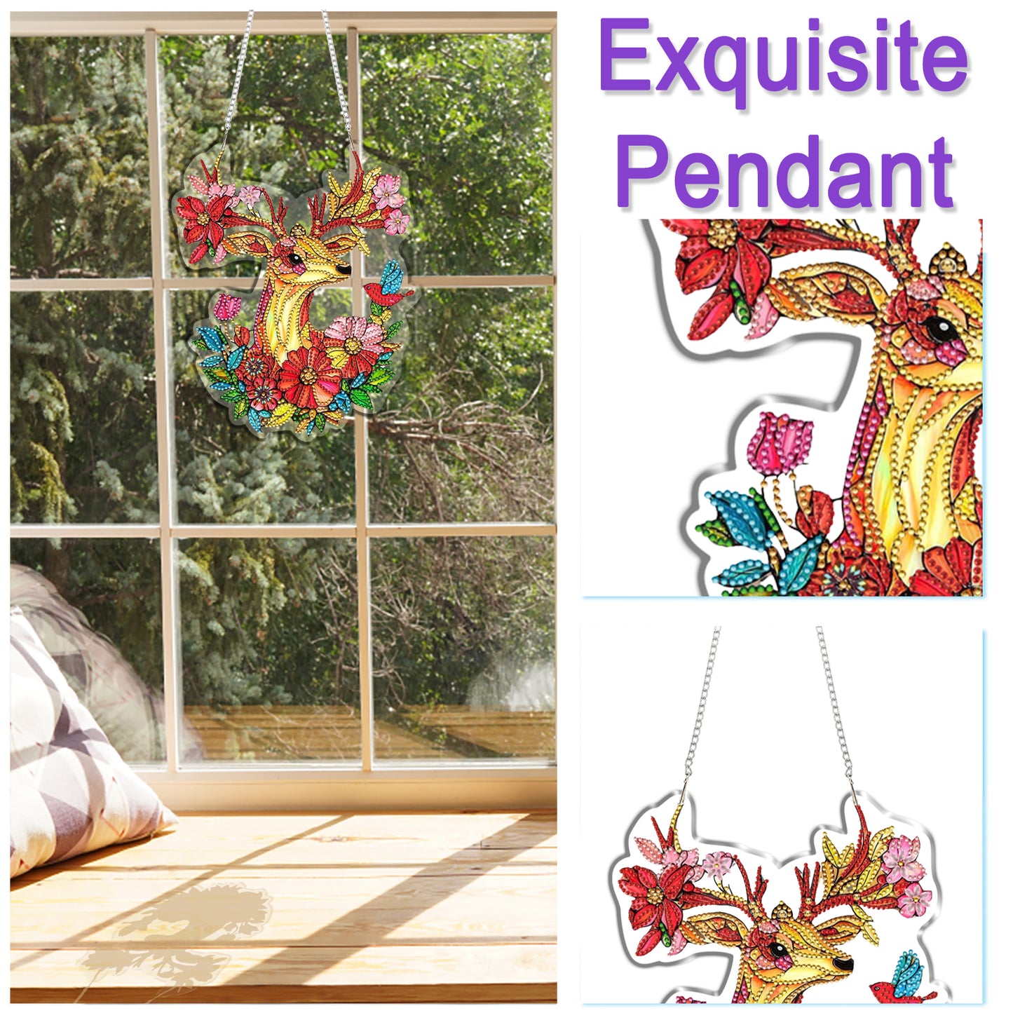 Elk 2D Flat DIY Diamond Painting Kit Window Hanging DIY Home Decor Hanging Charm
