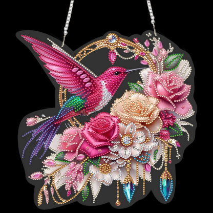 Hummingbird Flowers 2D Flat DIY Diamond Painting Kits Window Hanging Home Decor