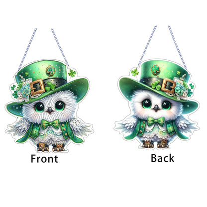 Four-Leaf Clover Owl 2D Flat DIY Diamond Painting Kits Window Hanging Home Decor