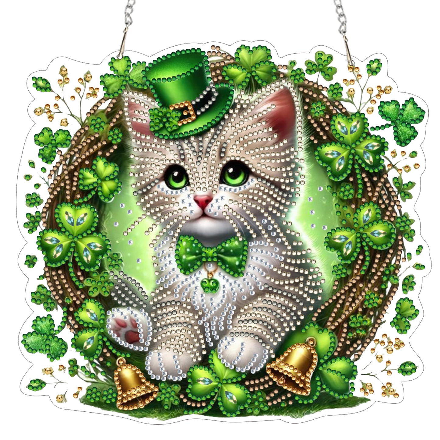 Four-Leaf Clover Cat 2D Flat DIY Diamond Painting Kits Window Hanging Home Decor