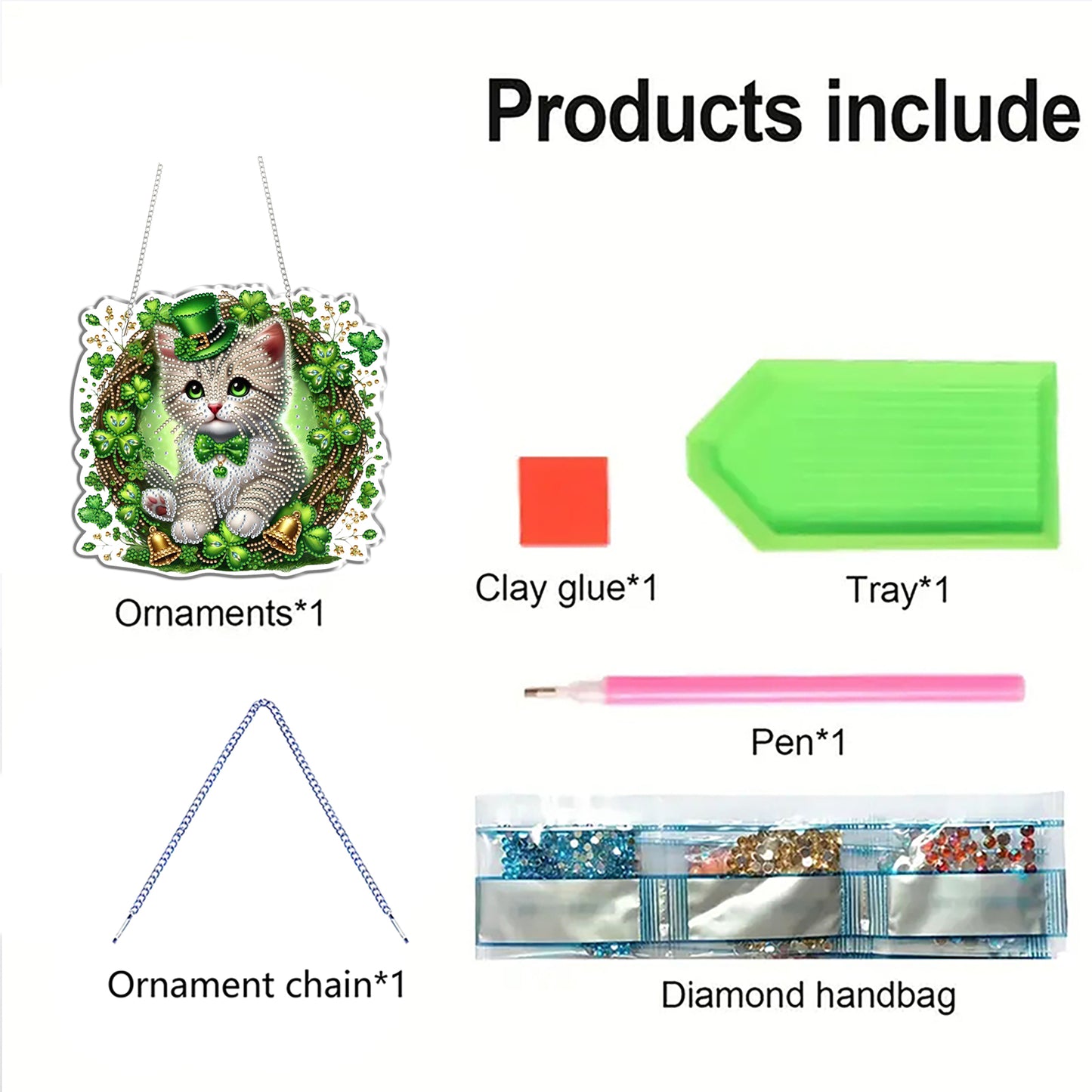 Four-Leaf Clover Cat 2D Flat DIY Diamond Painting Kits Window Hanging Home Decor