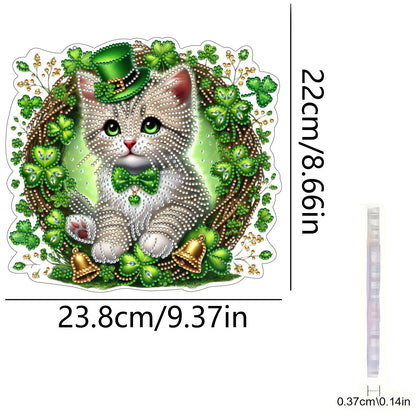 Four-Leaf Clover Cat 2D Flat DIY Diamond Painting Kits Window Hanging Home Decor