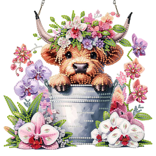 Cow 2D Flat DIY Acrylic Diamond Painting Kits Window Hanging for Home Decor