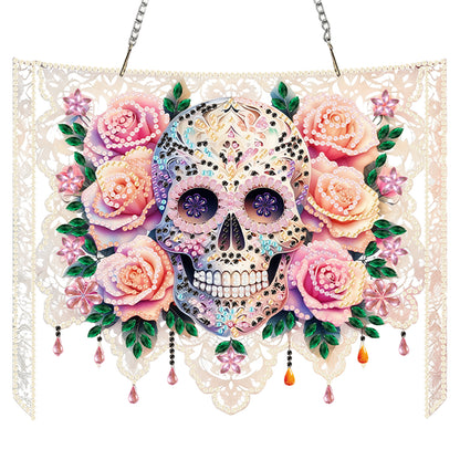 Skulls Flower 2D Flat DIY Acrylic Diamond Painting Kit Window Hanging Wall Decor