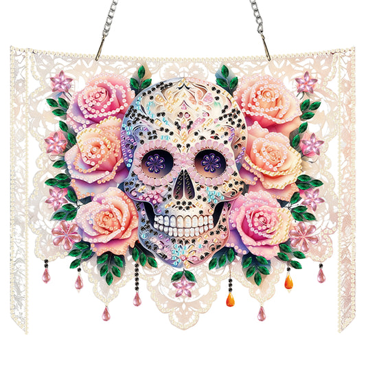 Skulls Flower 2D Flat DIY Acrylic Diamond Painting Kit Window Hanging Wall Decor