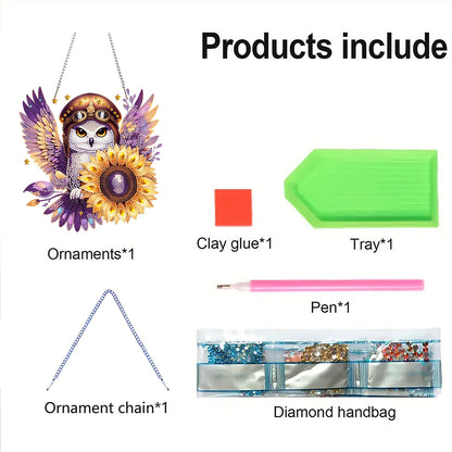 Owl Sunflower 2D Flat DIY Acrylic Diamond Painting Kit Window Hanging Wall Decor