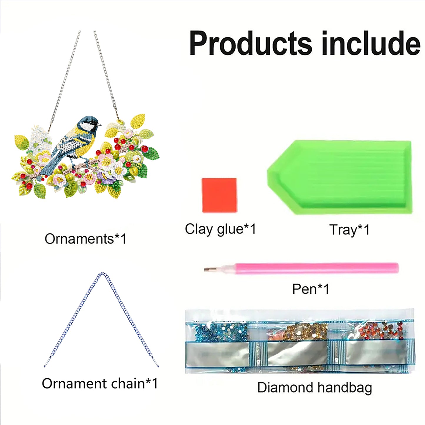 Birds 2D Flat DIY Acrylic Diamond Painting Kits Window Hanging for Home Decor