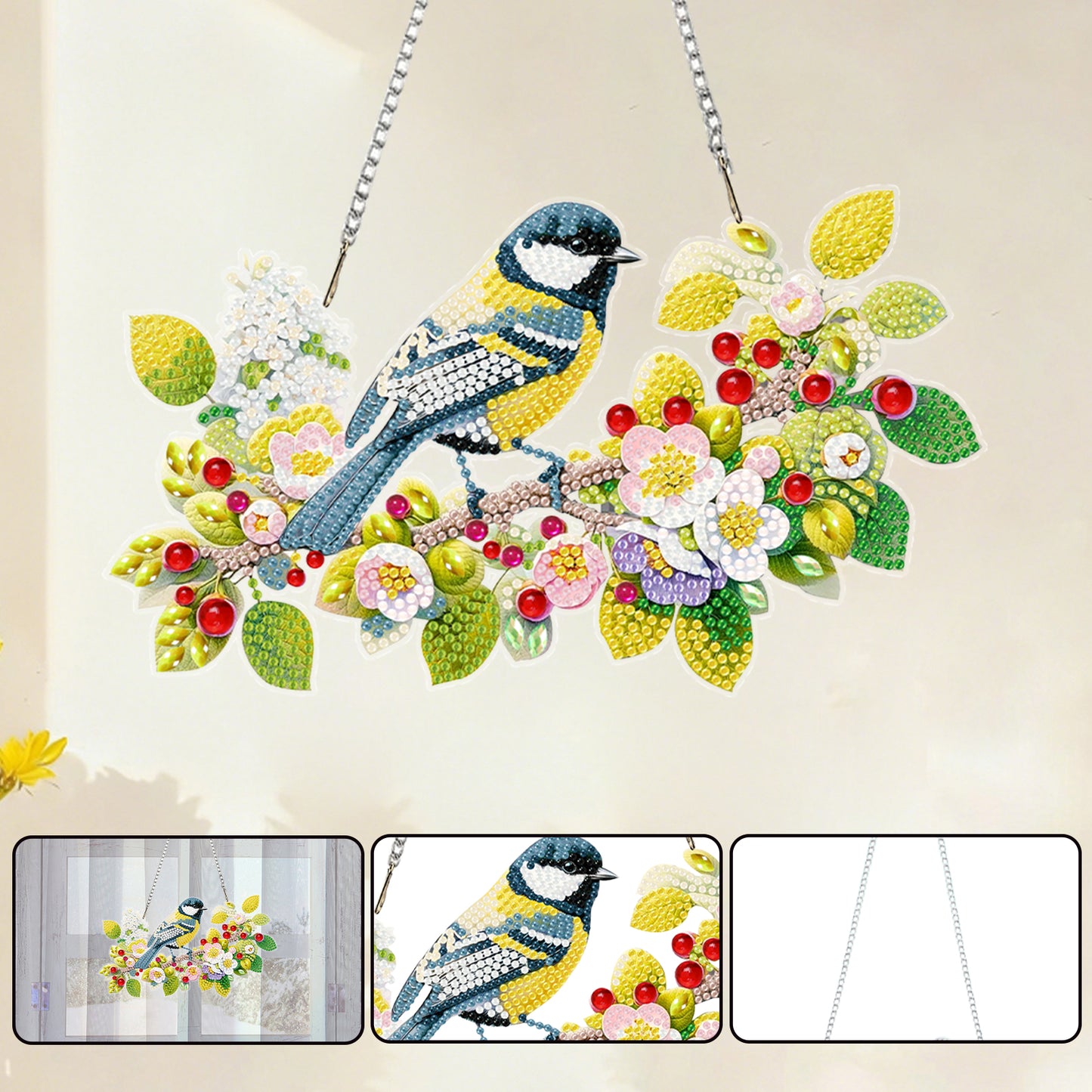 Birds 2D Flat DIY Acrylic Diamond Painting Kits Window Hanging for Home Decor