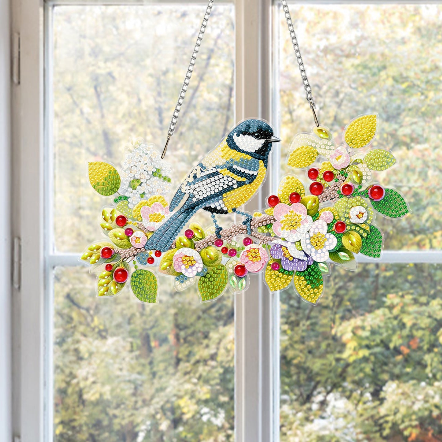 Birds 2D Flat DIY Acrylic Diamond Painting Kits Window Hanging for Home Decor