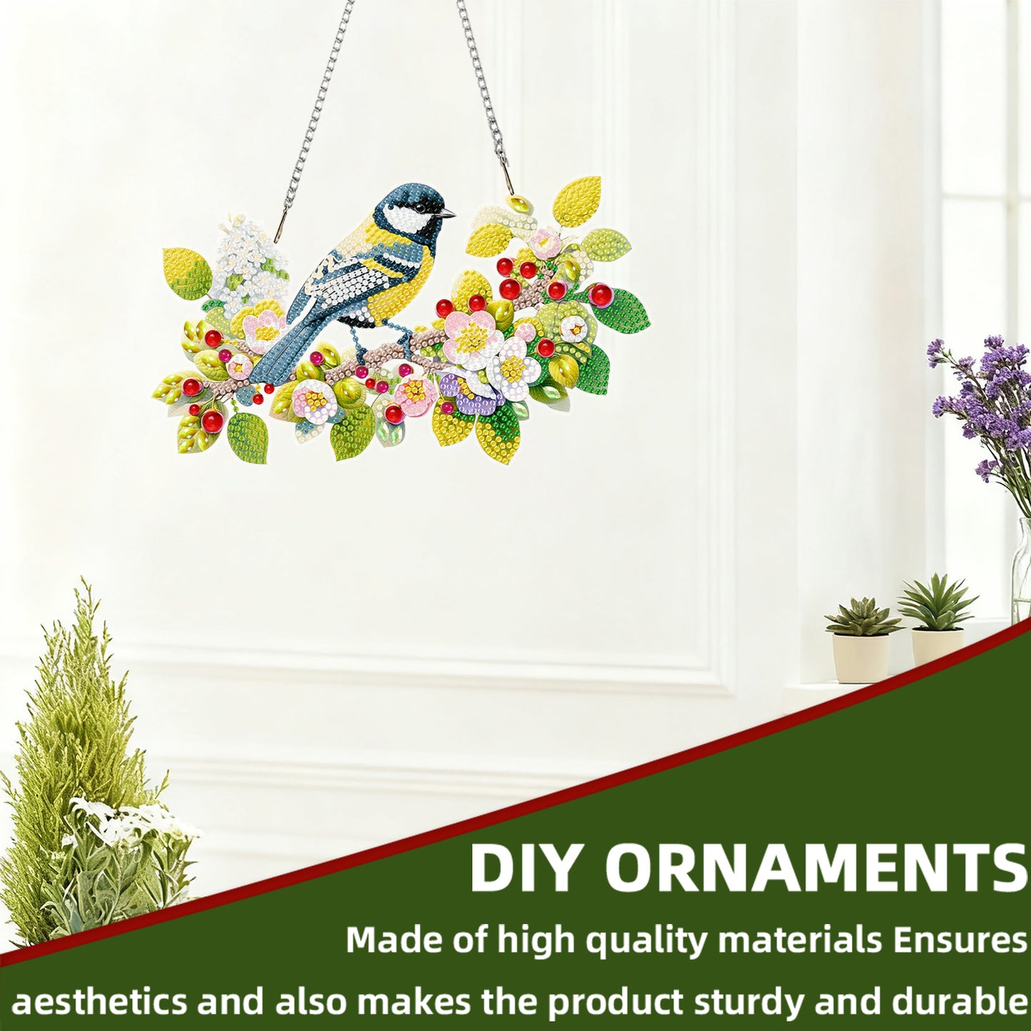 Birds 2D Flat DIY Acrylic Diamond Painting Kits Window Hanging for Home Decor