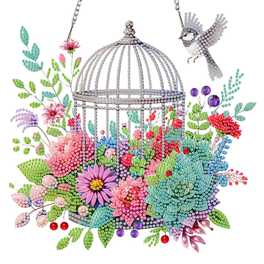 Birdcage Flowers 2D Flat DIY Acrylic Diamond Painting Kits Window Hanging