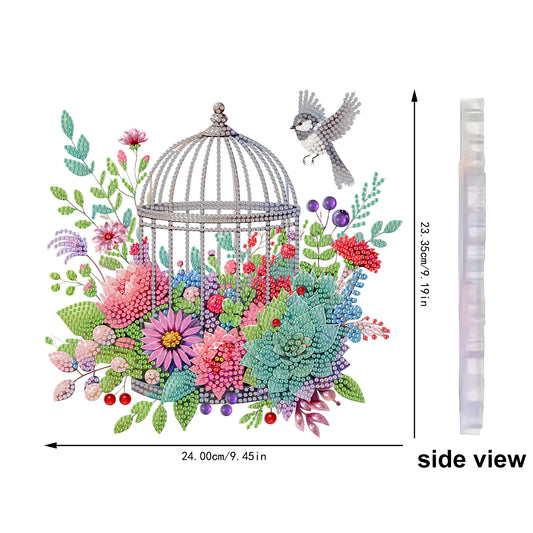 Birdcage Flowers 2D Flat DIY Acrylic Diamond Painting Kits Window Hanging