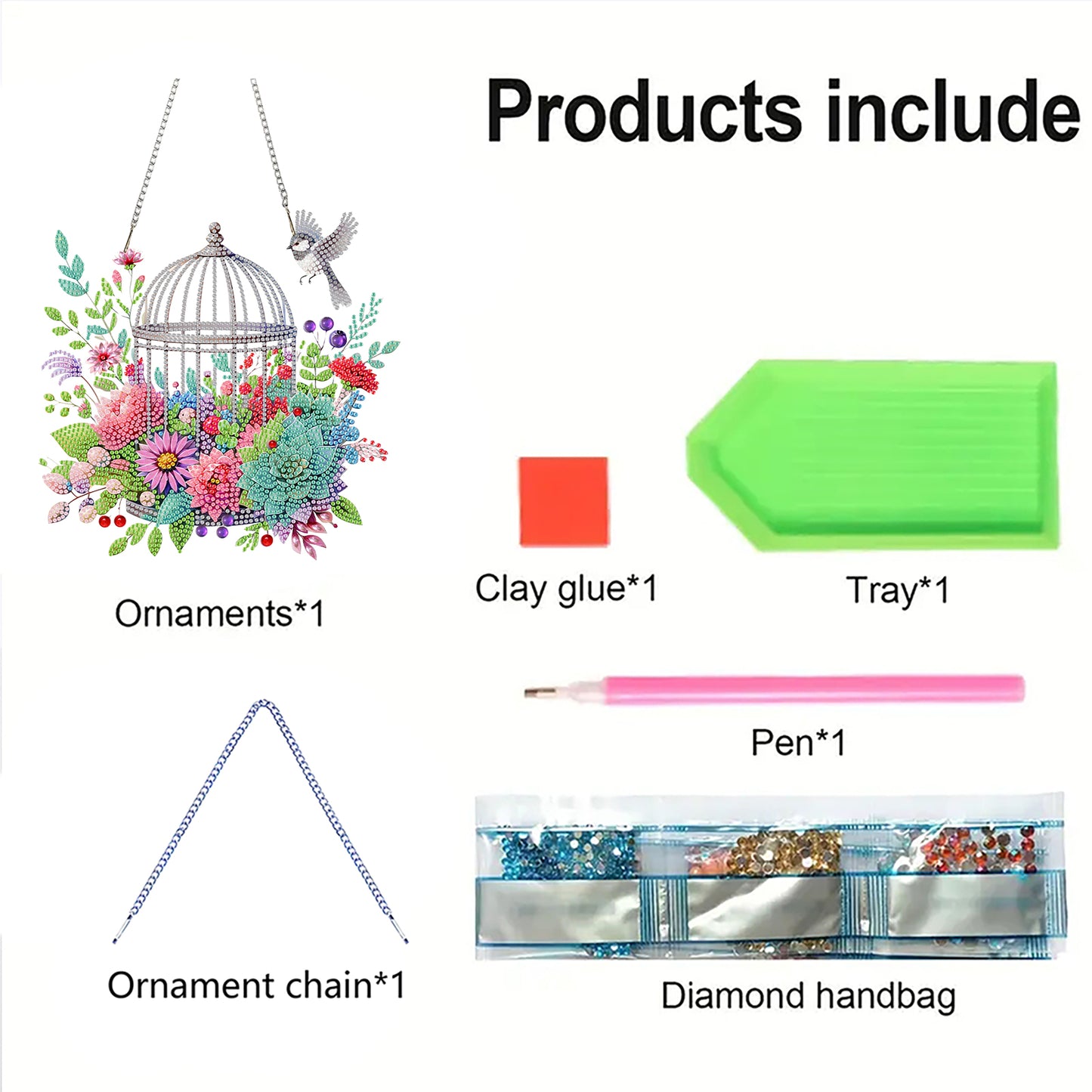 Birdcage Flowers 2D Flat DIY Acrylic Diamond Painting Kits Window Hanging