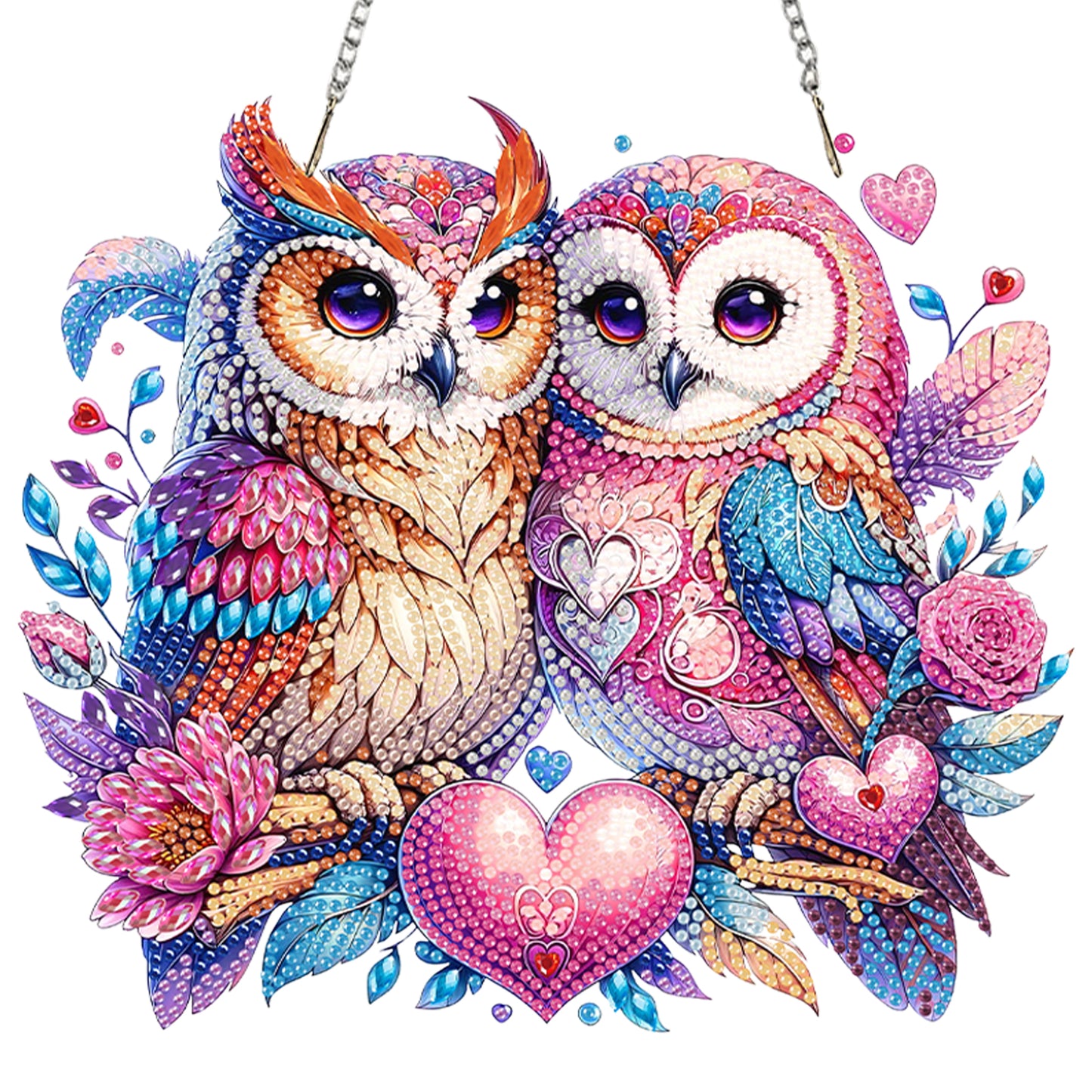 Owl Heart 2D Flat DIY Acrylic Diamond Painting Kits Window Hanging Home Decor