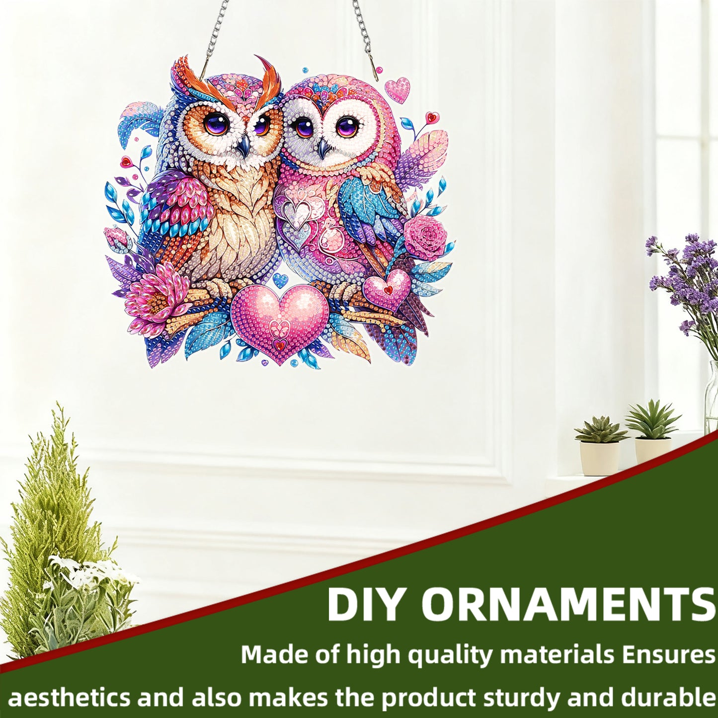 Owl Heart 2D Flat DIY Acrylic Diamond Painting Kits Window Hanging Home Decor