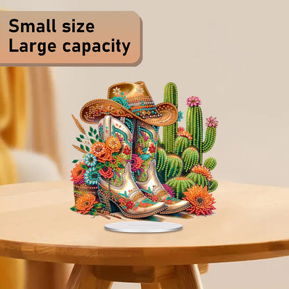Acrylic 2D Flat Cowboy Boots Cacti DIY Table Top Diamond Painting Ornament Kits