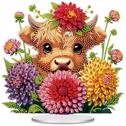 Acrylic 2D Flat cow and Flower DIY Table Top Diamond Painting Ornament Kits