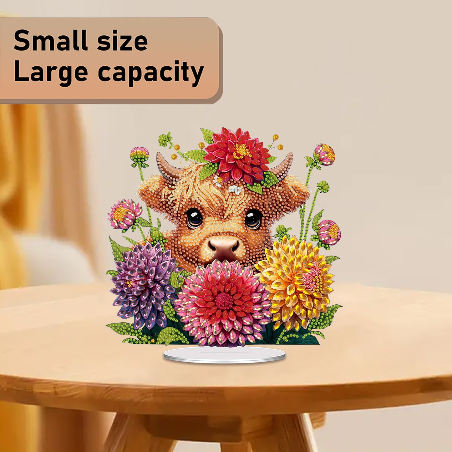 Acrylic 2D Flat cow and Flower DIY Table Top Diamond Painting Ornament Kits