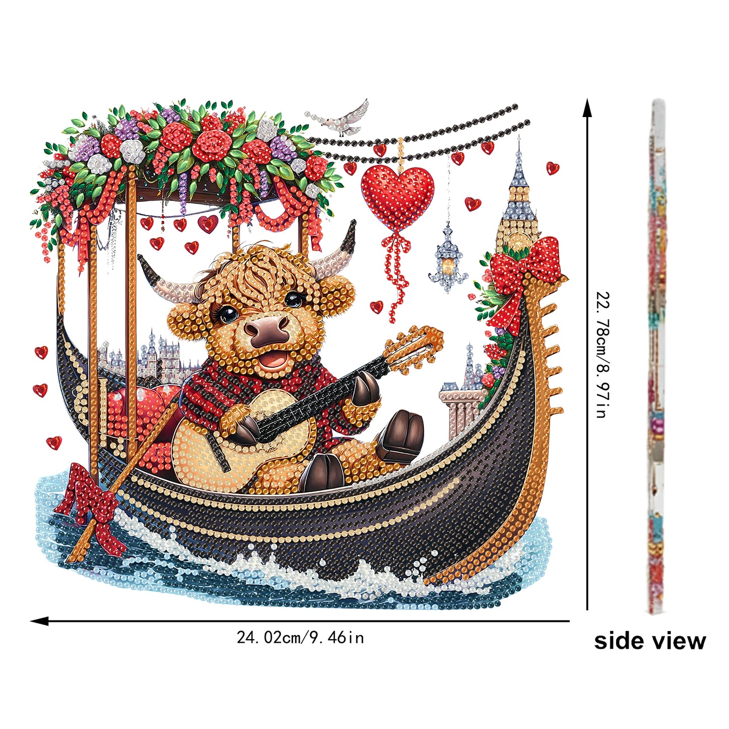 Acrylic 2D Flat Cow Playing Guitar DIY Table Top Diamond Painting Ornament Kits