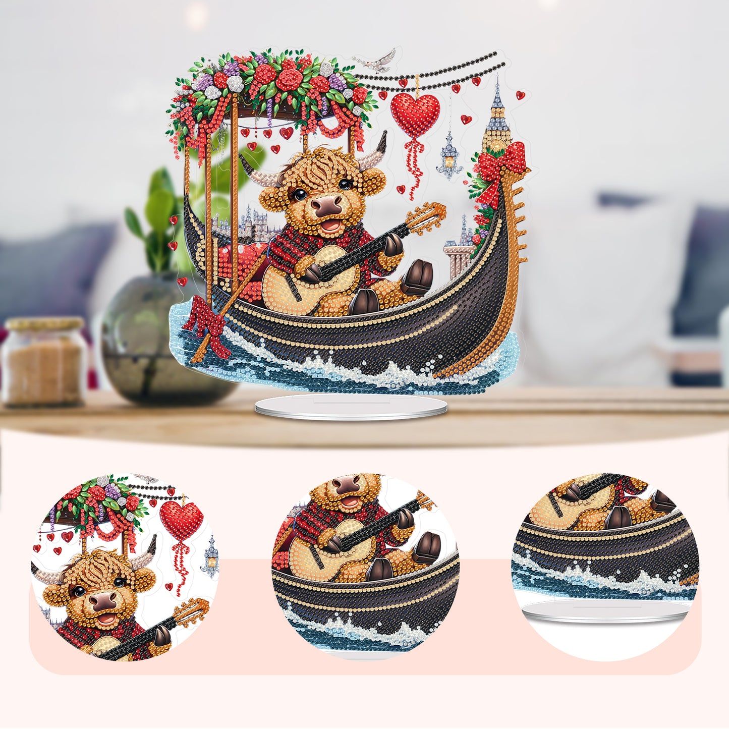 Acrylic 2D Flat Cow Playing Guitar DIY Table Top Diamond Painting Ornament Kits