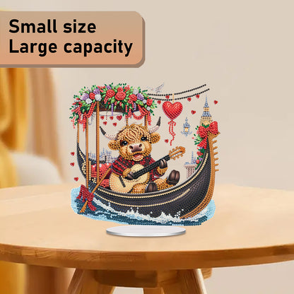 Acrylic 2D Flat Cow Playing Guitar DIY Table Top Diamond Painting Ornament Kits