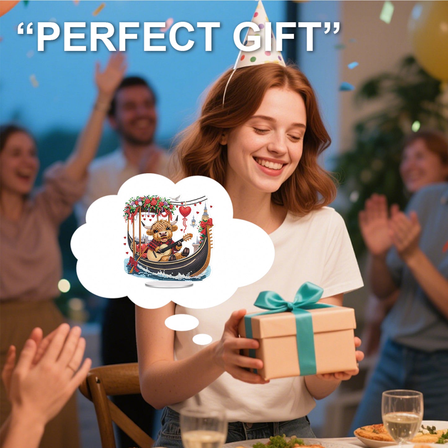 Acrylic 2D Flat Cow Playing Guitar DIY Table Top Diamond Painting Ornament Kits