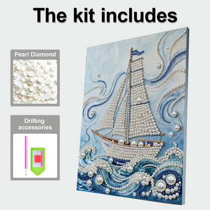 Sailboat - DIY Pearl Gem Art Diamond Painting Kits With Framefor Home Decor -30x40cm