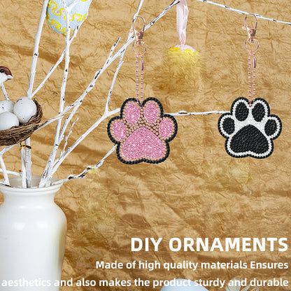 8PCS Double Sided Diamond Art Keyring Dog Paws for Adult Purse Handbag Decor