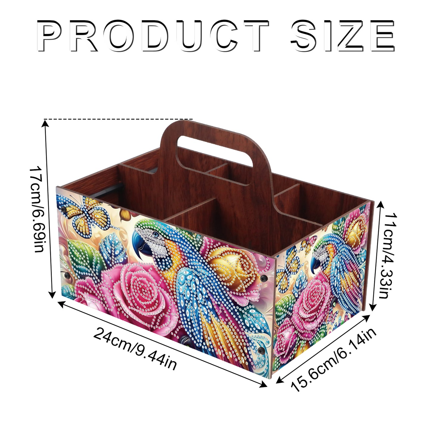 Parrot DIY Wooden Diamond Art Painting Storage Box with Handheld for Home Decor