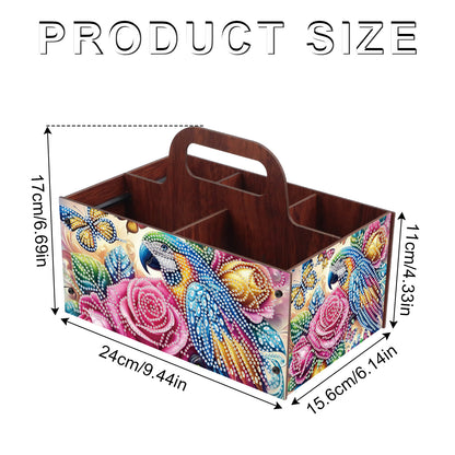 Parrot DIY Wooden Diamond Art Painting Storage Box with Handheld for Home Decor