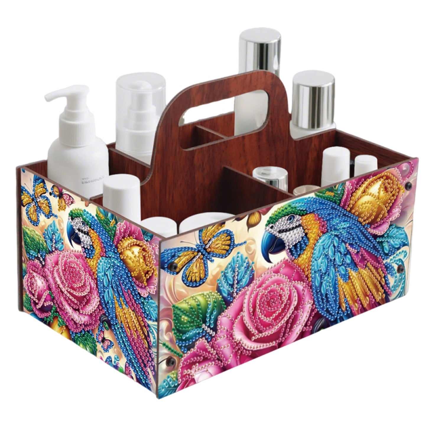 Parrot DIY Wooden Diamond Art Painting Storage Box with Handheld for Home Decor