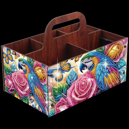 Parrot DIY Wooden Diamond Art Painting Storage Box with Handheld for Home Decor