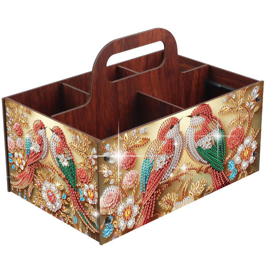 Birds DIY Wooden Diamond Art Painting Storage Box with Handheld for Home Decor