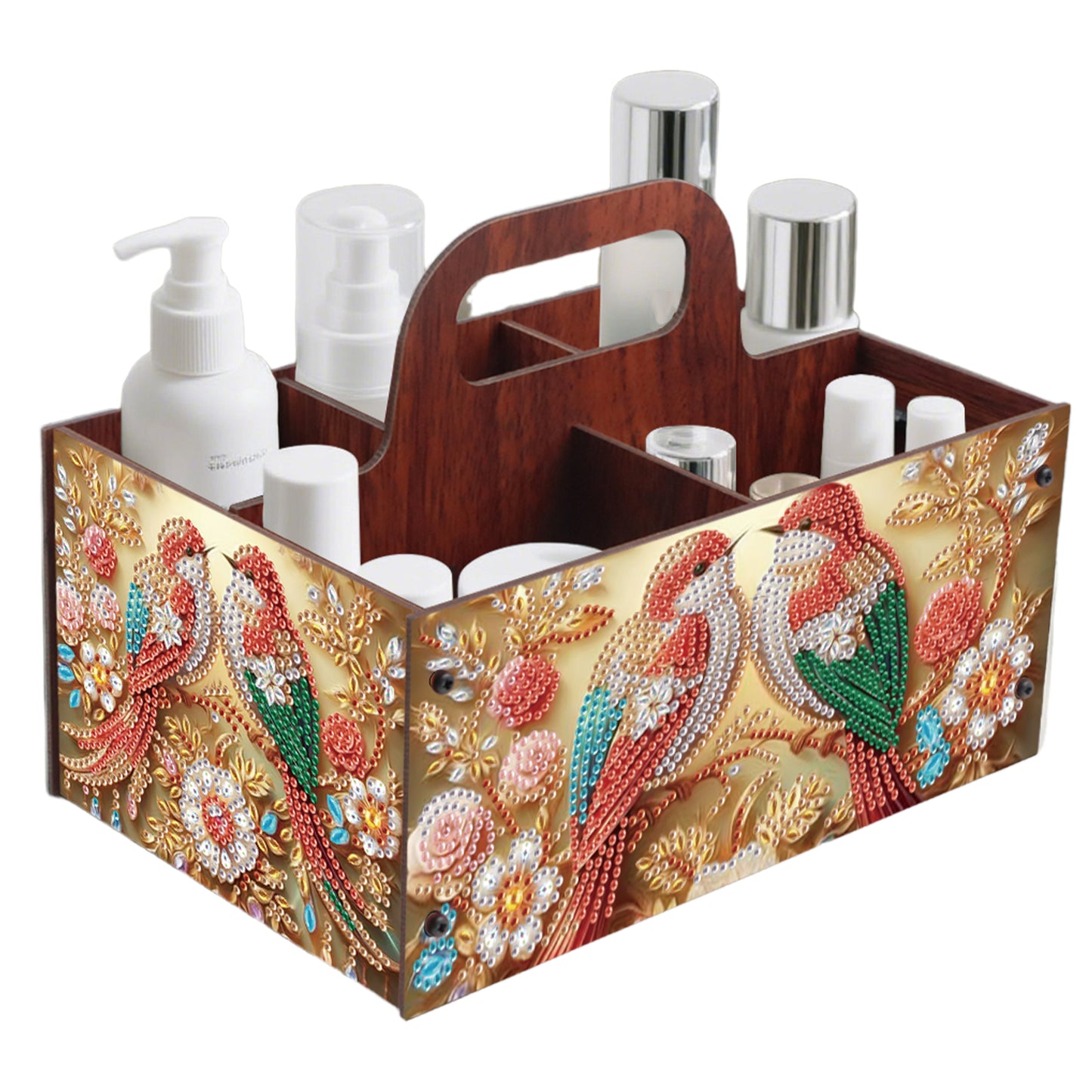 Birds DIY Wooden Diamond Art Painting Storage Box with Handheld for Home Decor