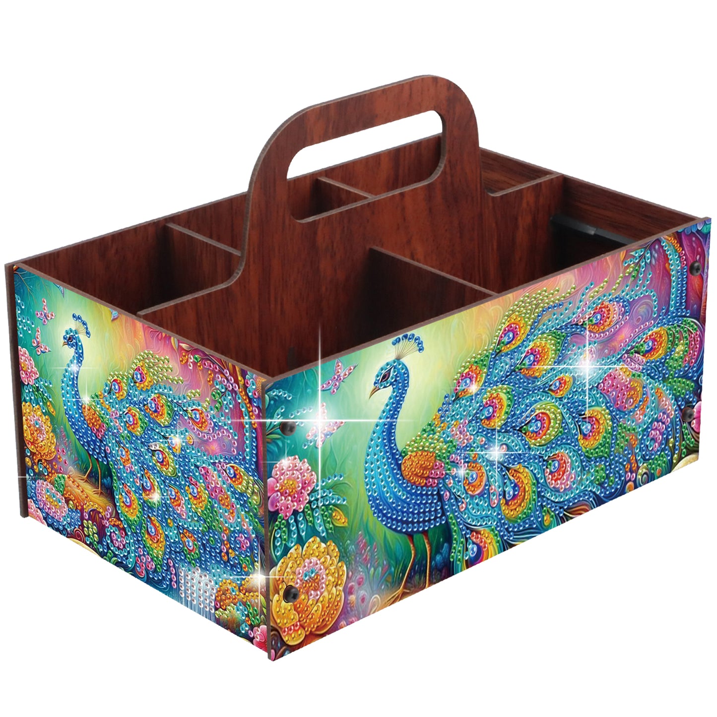 Peacock DIY Wooden Diamond Art Painting Storage Box with Handheld for Home Decor