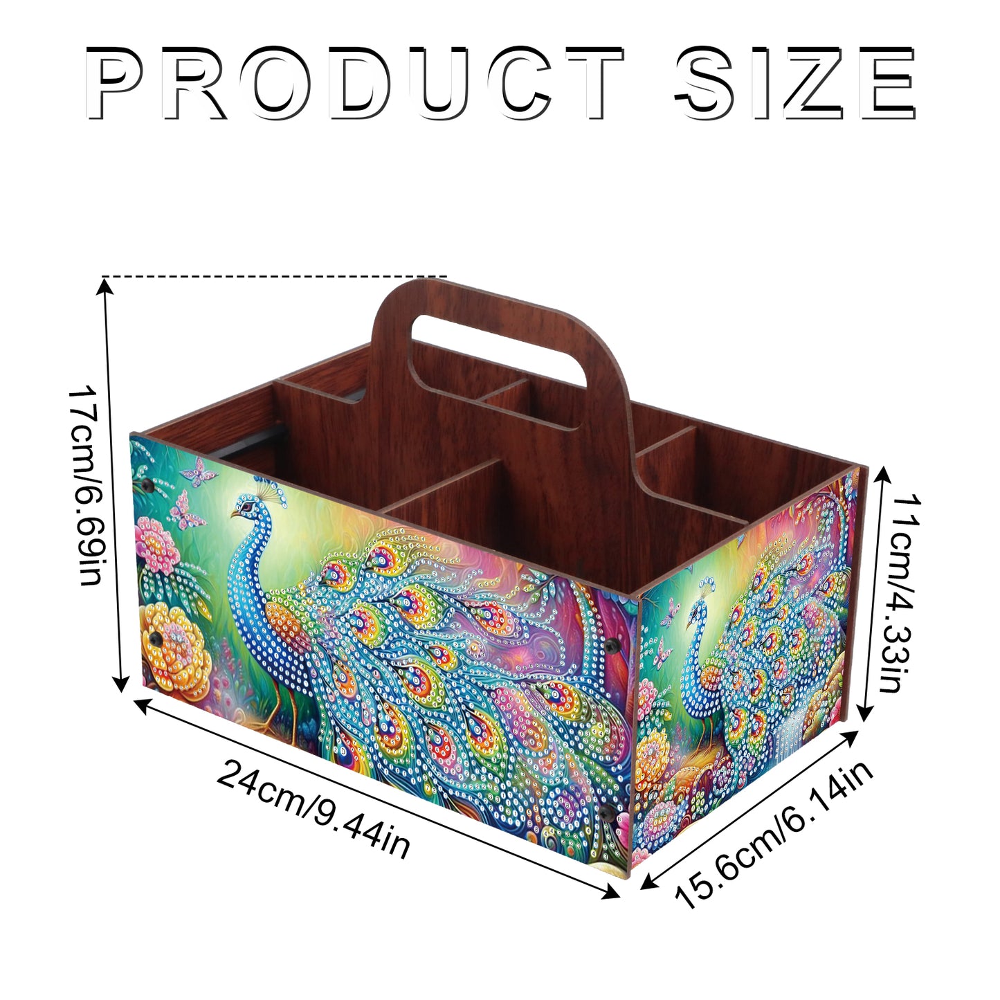 Peacock DIY Wooden Diamond Art Painting Storage Box with Handheld for Home Decor