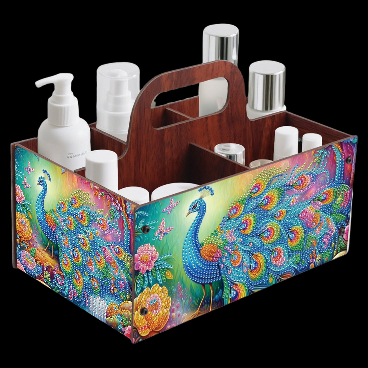 Peacock DIY Wooden Diamond Art Painting Storage Box with Handheld for Home Decor