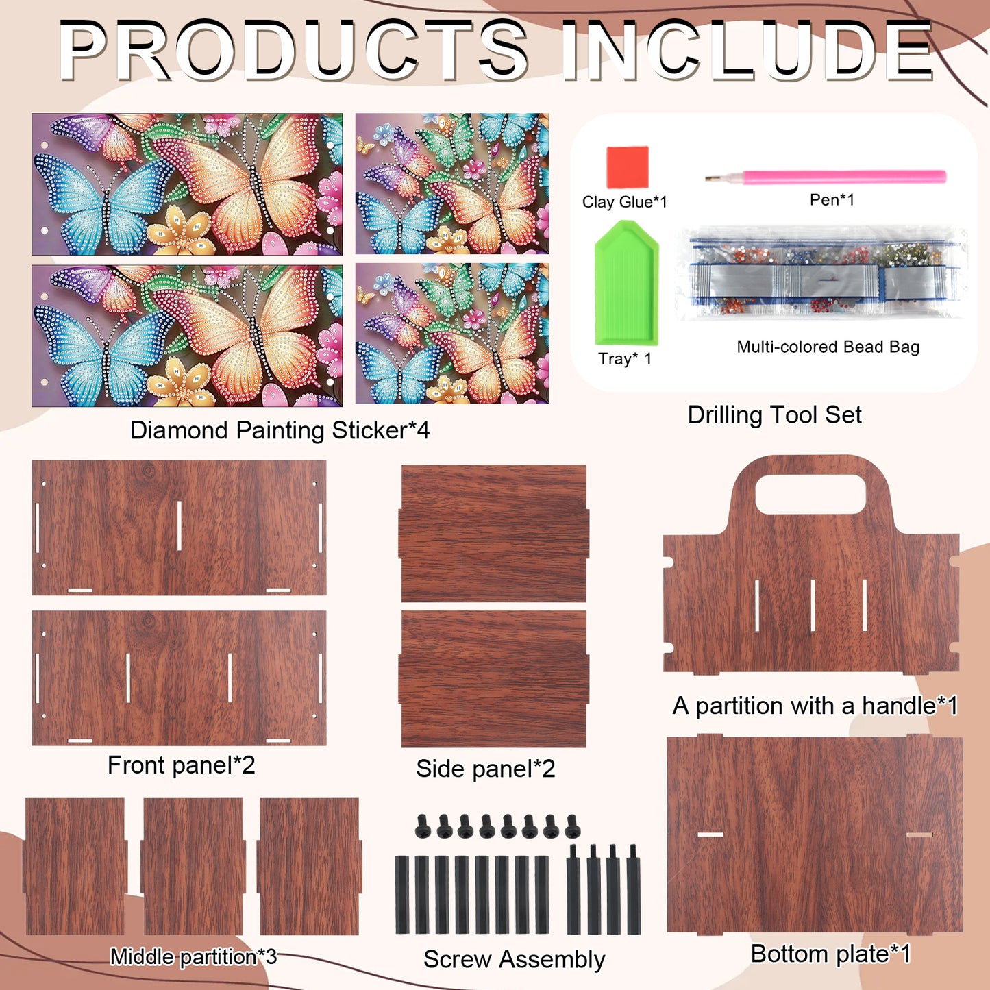 Butterfly DIY Wooden Diamond Art Painting Storage Box with Handheld Home Decor