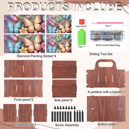 Butterfly DIY Wooden Diamond Art Painting Storage Box with Handheld Home Decor