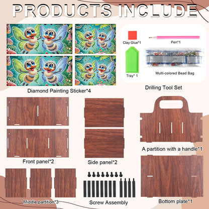 Bee DIY Wooden Diamond Art Painting Storage Box with Handheld Home Decor