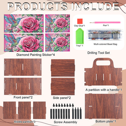 Rose DIY Wooden Diamond Art Painting Storage Box with Handheld Home Decor