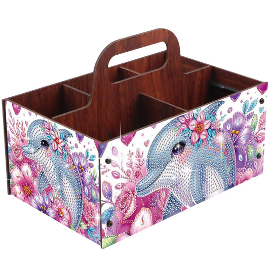 Dolphin DIY Wooden Diamond Art Painting Storage Box with Handheld Home Decor