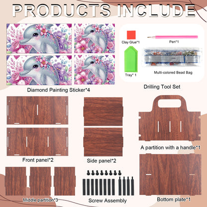 Dolphin DIY Wooden Diamond Art Painting Storage Box with Handheld Home Decor