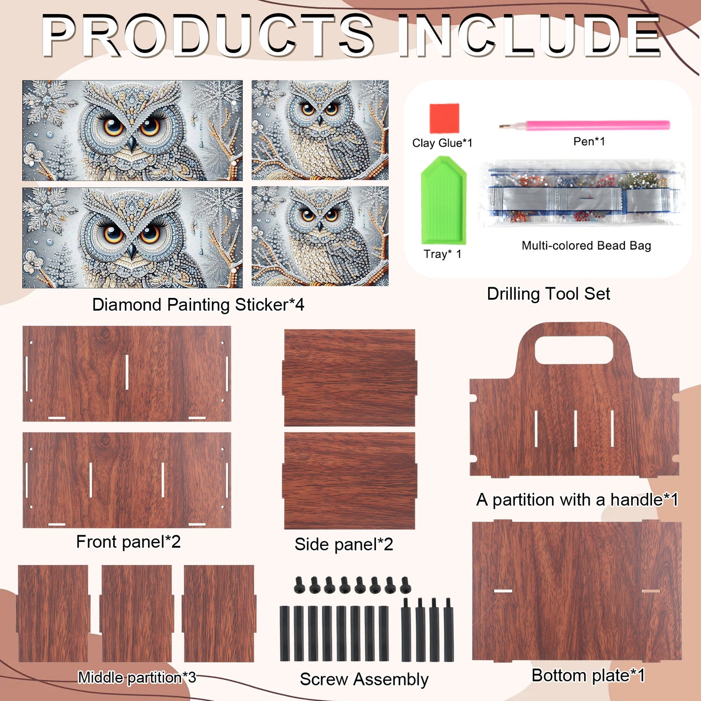 Owl DIY Wooden Diamond Art Painting Storage Box with Handheld Home Decor