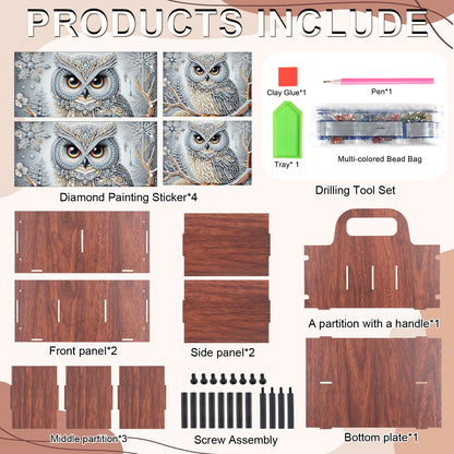 Owl DIY Wooden Diamond Art Painting Storage Box with Handheld Home Decor